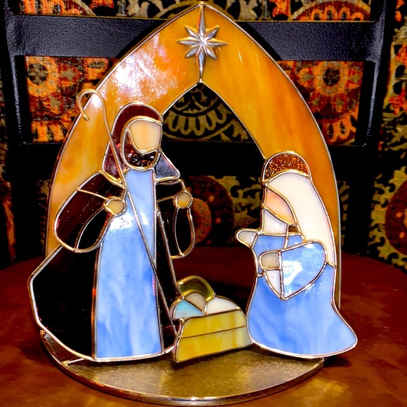 Art Vintage Stained Glass Nativity Holy Family Religious Decor Holiday Christmas Poshmark